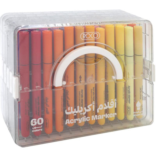 Roco Acrylic Marker 60 Color Set Brush Tip || مجموعة الوان اكريليك روكو 60 لون راس فرشة