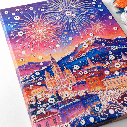 DIY Rhinestone Canvas Activity 30 x 40 cm - City Fireworks || تزيين كانفاس بالكريستال 30 × 40 سم - ألعاب نارية فوق المدينة