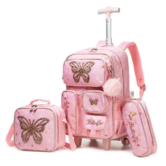 17"  Trolley  Backpack 3PCS Butterfly TWINS || شنطة ترولي 17 انش 3 قطع فراشة توينز