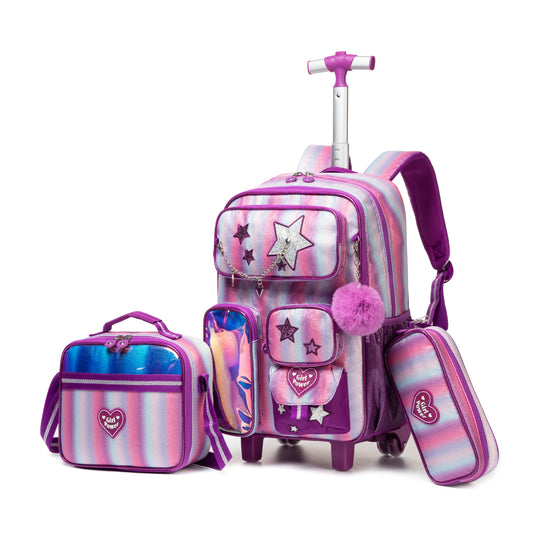 17"  Trolley Backpack 3PCS STARS TWINS || شنطة ترولي 17 انش 3 قطع نجوم توينز