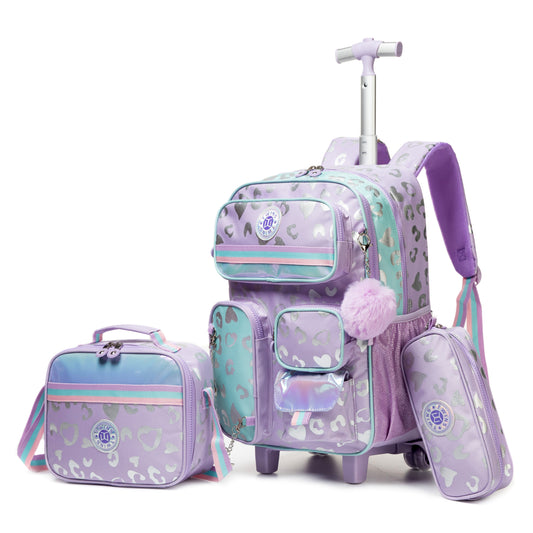 17"  Trolley  Backpack 3PCS HEARTS TWINS || شنطة ترولي 17 انش 3 قطع قلوب توينز