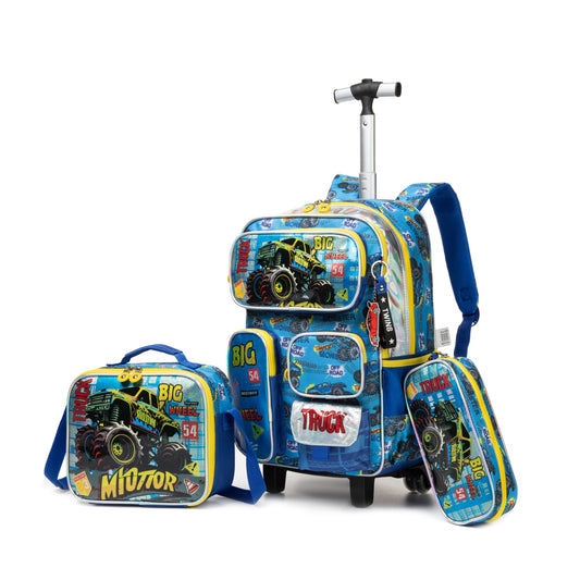 17"  Trolley  Backpack 3PCS Big Truck TWINS || شنطة ترولي 17 انش 3 قطع بيج ترك نوينز
