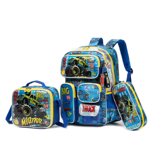 17"  Backpack 3PCS Big Truck TWINS || شنطة ظهر 17 انش 3 قطع بيج ترك توينز