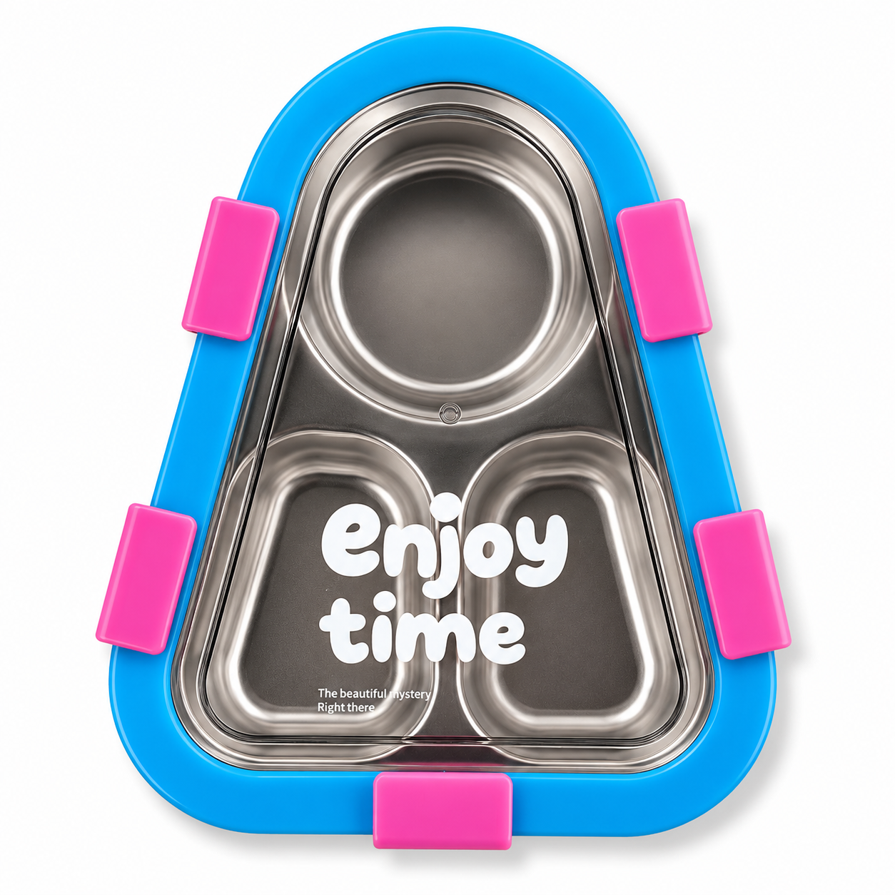 Lunch Box Stainless Steel Triangle 3 Sections Pink || لانش بوكس ستيل مثلث 3 اقسام وردي