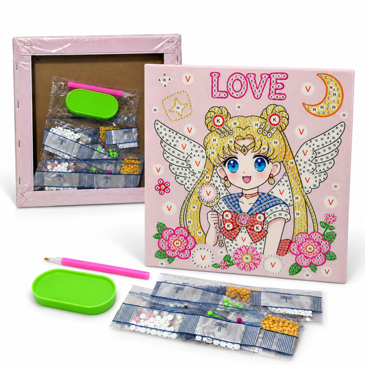 Diamond Art Canvas Kit — Winged Anime Girl — 25x25 cm || مجموعة تزين كانفاس بالكريستال - فتاة أنمي مجنحة - 25 × 25 سم