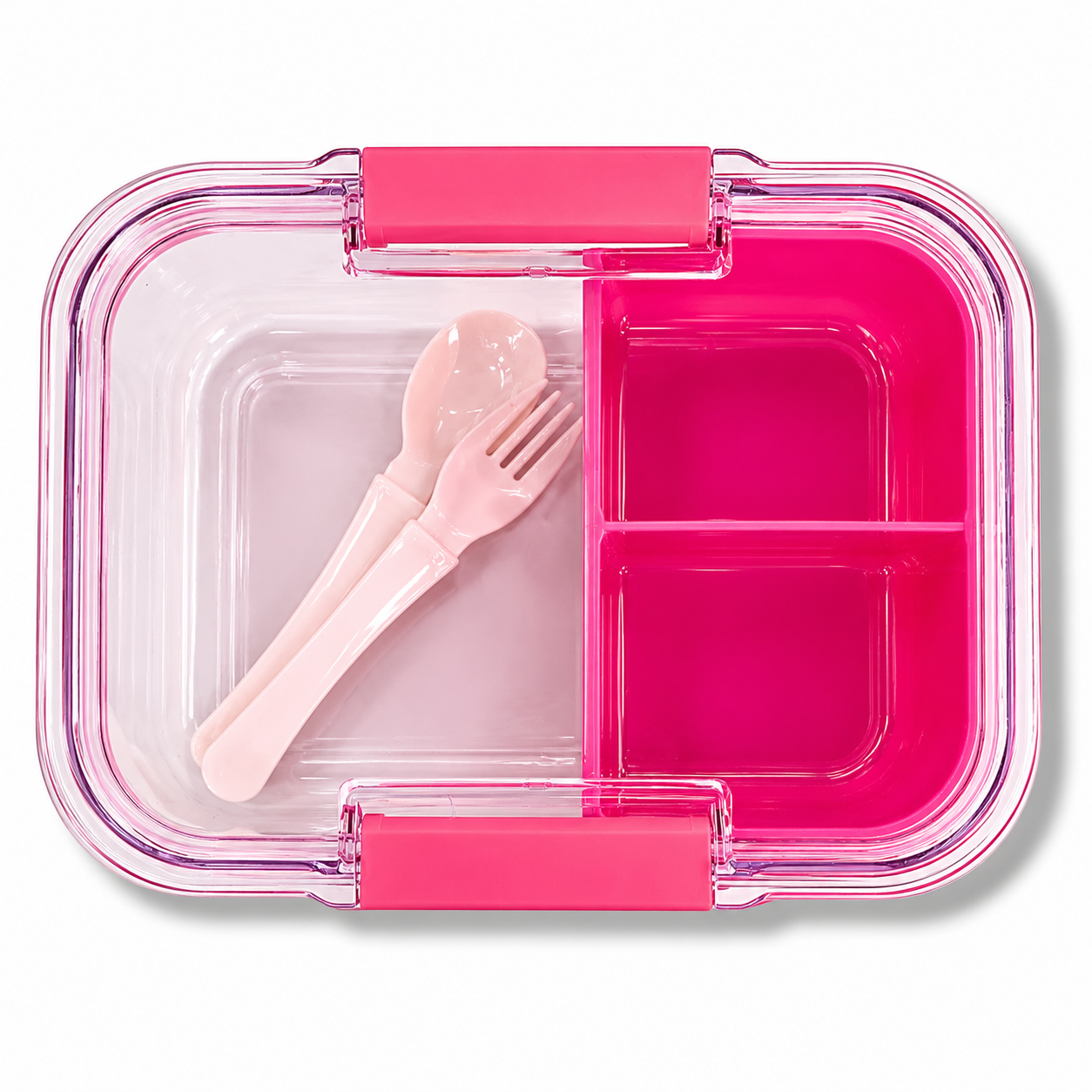 Lunch Box Transparent 3 Section Pink || لانش بوكس شفاف 3 اقسام وردي