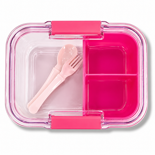 Lunch Box Transparent 3 Section Pink || لانش بوكس شفاف 3 اقسام وردي