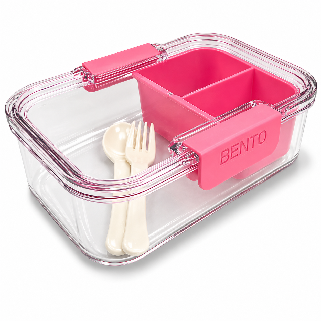 Lunch Box Transparent 3 Section Pink || لانش بوكس شفاف 3 اقسام وردي