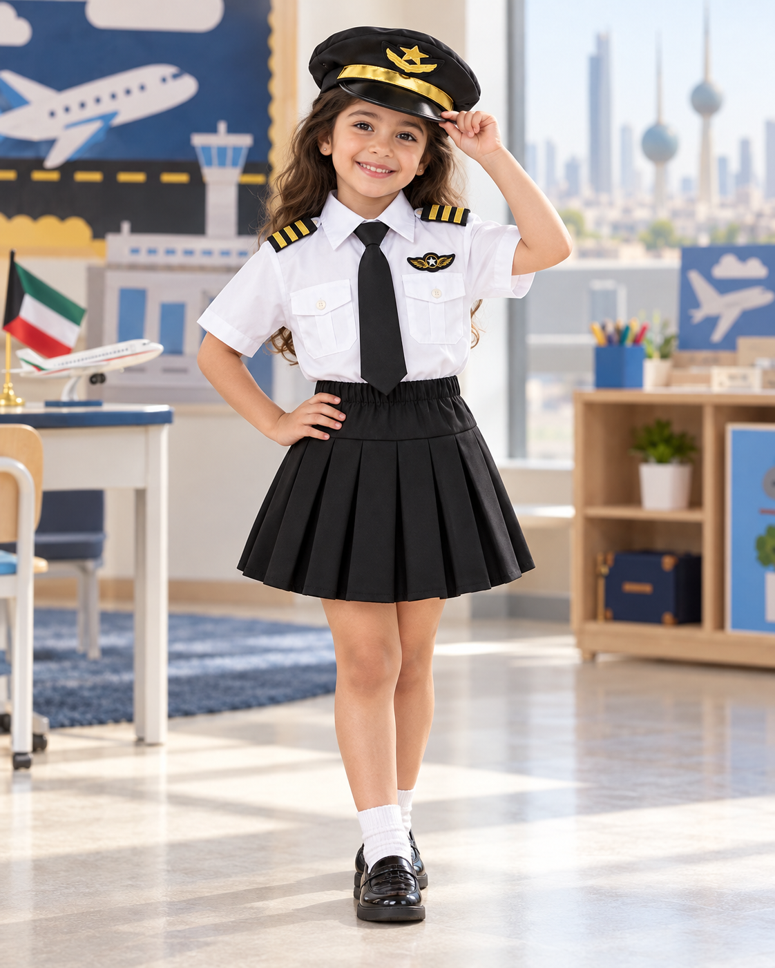 Pilot Shirt and Skirt Set Kids Costume – Size S || لبس أطفال طقم قميص وتنورة الطيارة – مقاس S
