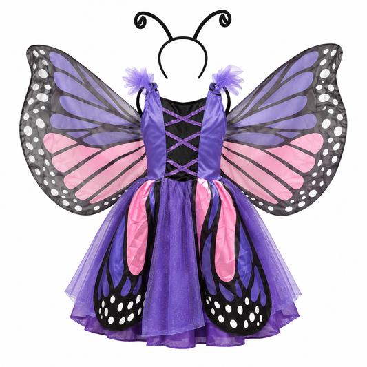 Purple Butterfly Dress with Wings and Headband Kids Costume – Size S || لبس أطفال فستان الفراشة البنفسجي مع أجنحة وطوق رأس – مقاس S