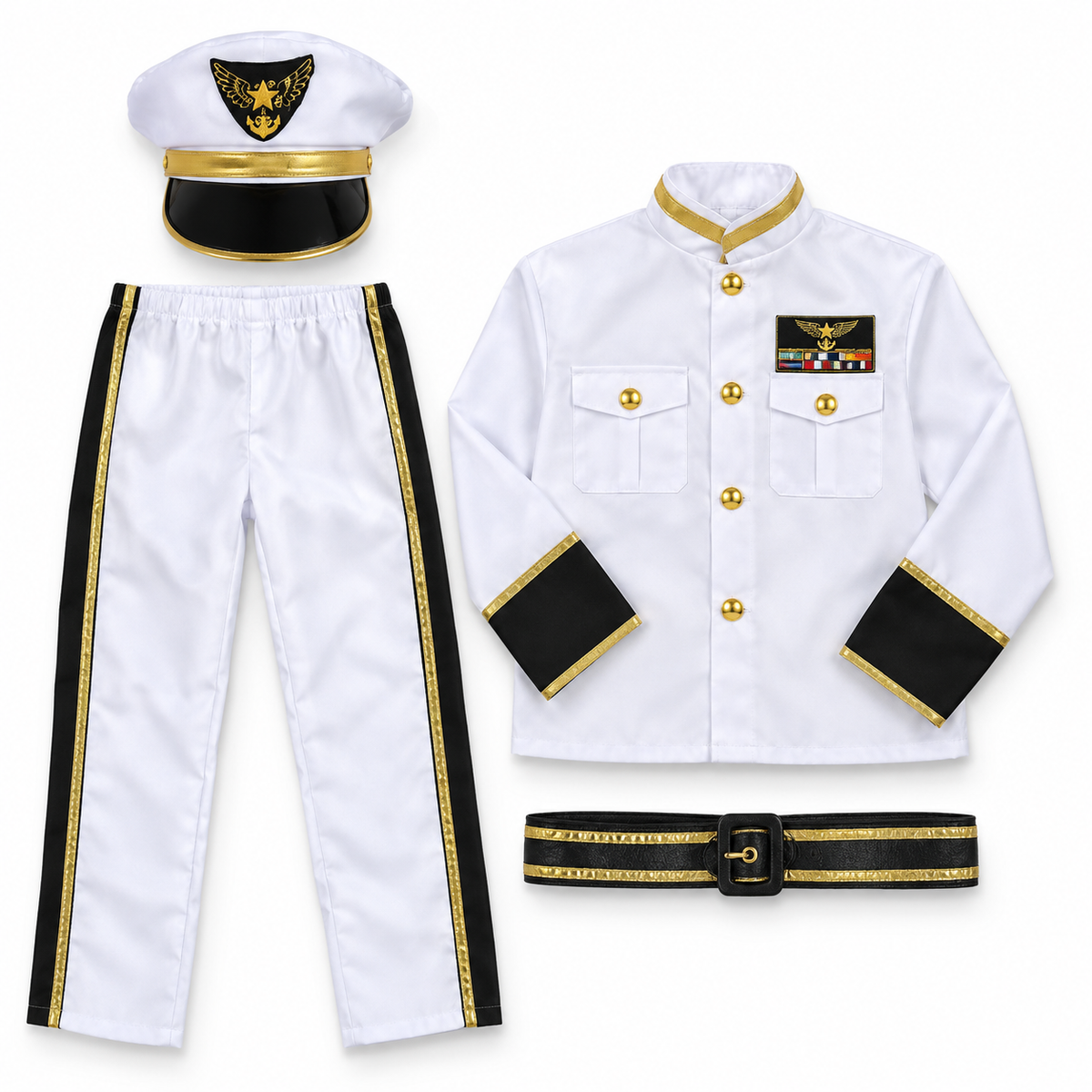 طقم زي قبطان بحري أبيض – مقاس S (90–110 سم)