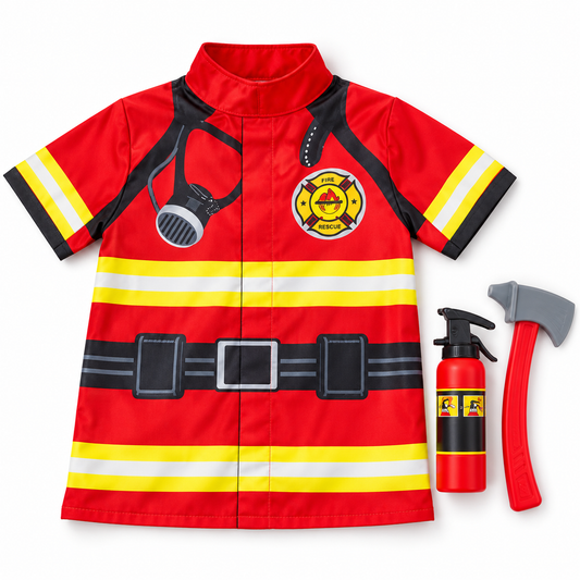 Red Firefighter Tunic Costume with Toy Tools || زي إطفائي بقميص أحمر وأدوات لعب — costume product image