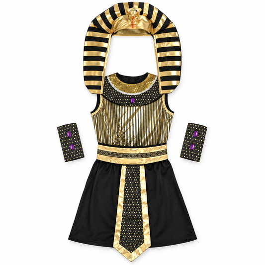 Black and Gold Pharaoh Costume Set – Size S (100–110 cm) || طقم زي فرعون بالأسود والذهبي – مقاس S (100–110 سم)