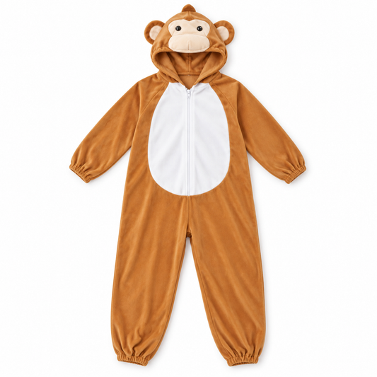 Tan Monkey Hooded Costume – Size S (100–110 cm) || زي قرد بني فاتح بغطاء رأس – مقاس S (100–110 سم)