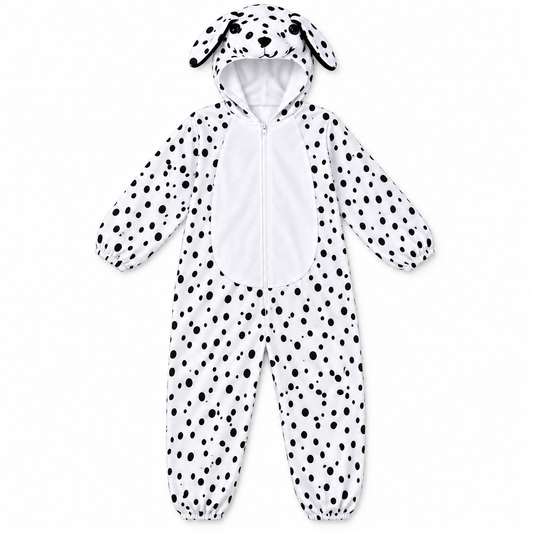 Spotted Dog Hooded Costume – Size S (100–110 cm) || زي كلب منقط بغطاء رأس – مقاس S (100–110 سم)