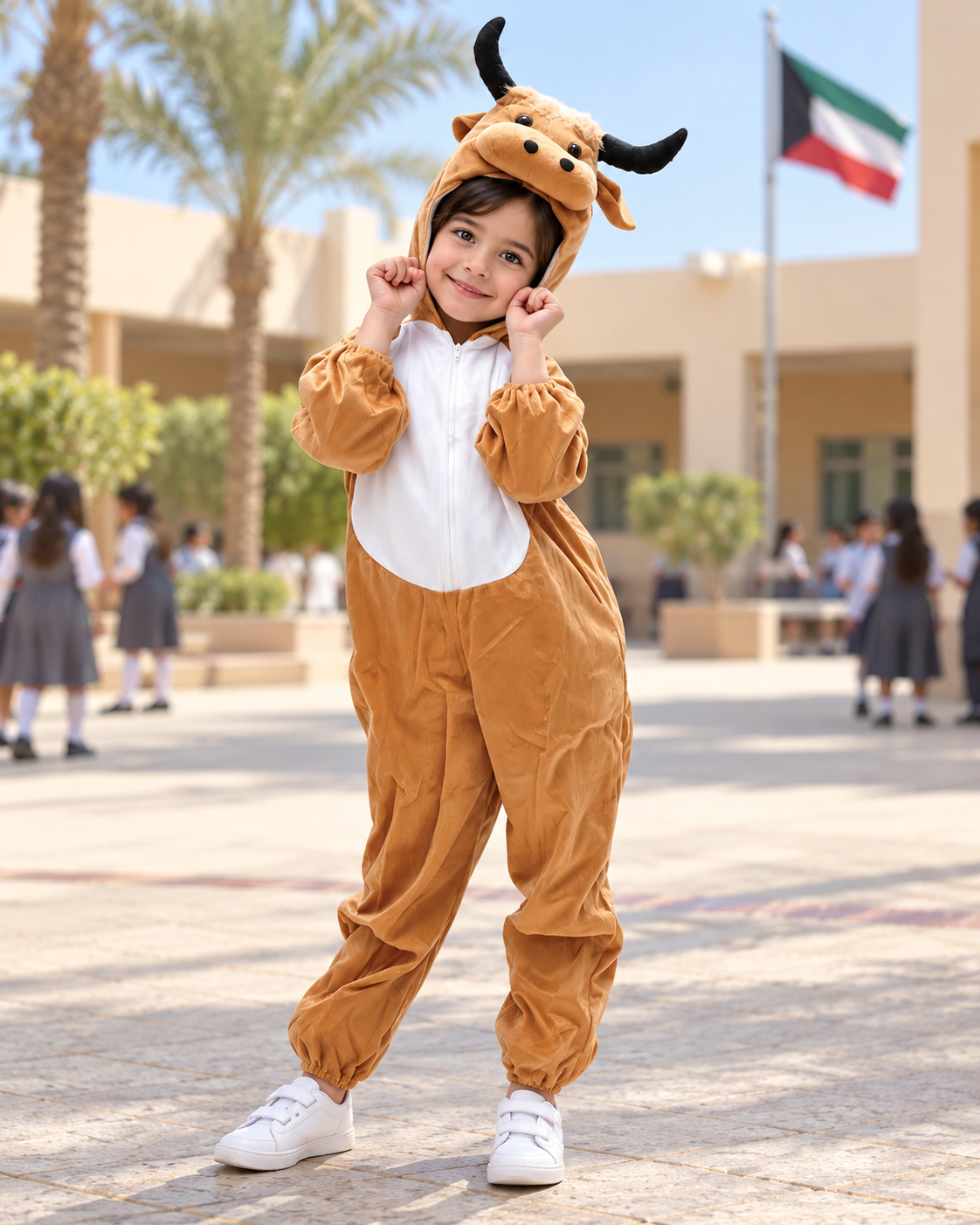 Brown Cow Hooded Costume – Size S (100–110 cm) || زي بقرة بني بغطاء رأس – مقاس S (100–110 سم)