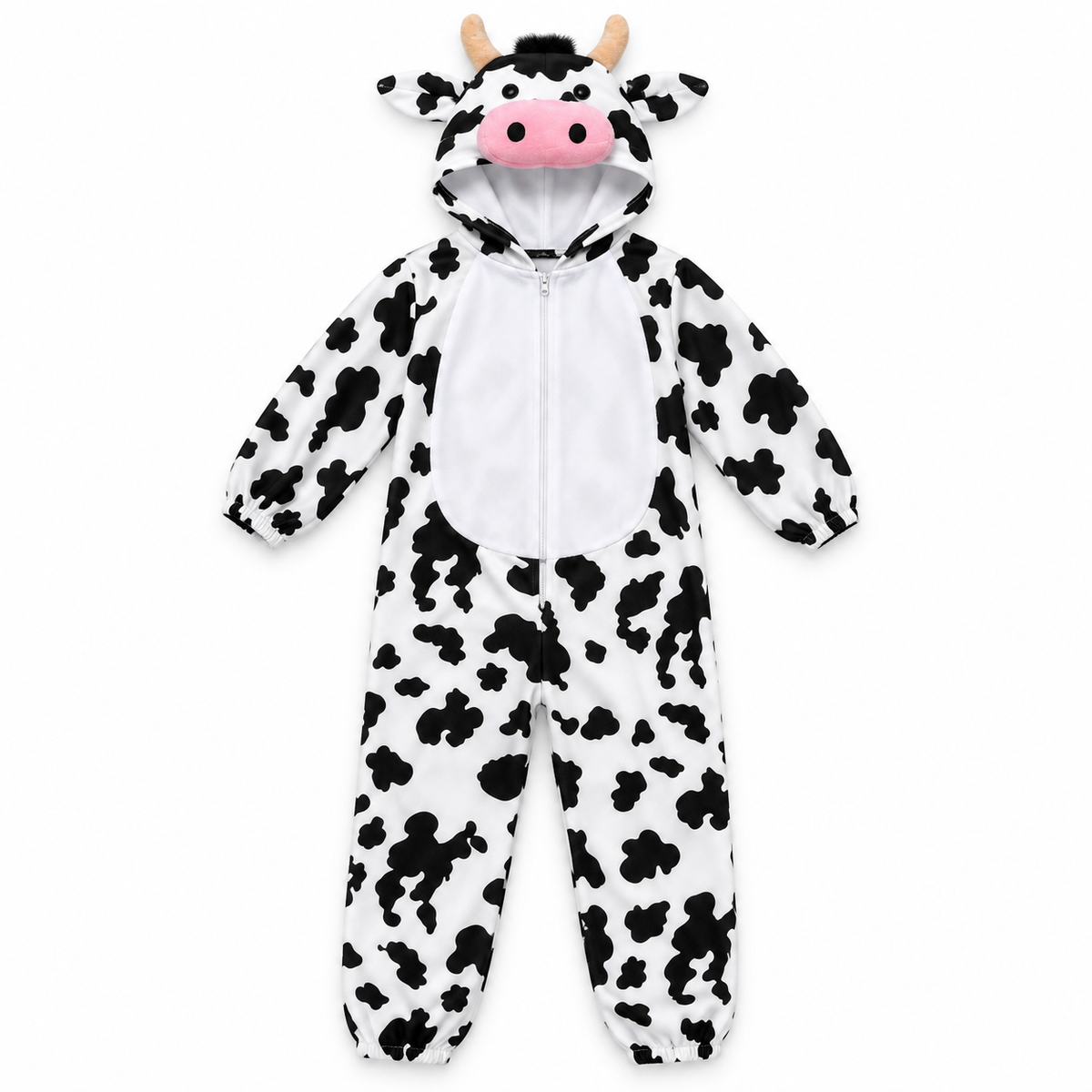 Black and White Dairy Cow Hooded Costume – Size S (100–110 cm) || زي بقرة بالأبيض والأسود بغطاء رأس – مقاس S (100–110 سم)