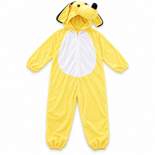 Yellow Dog Hooded Costume – Size S (100–110 cm) || زي كلب أصفر بغطاء رأس – مقاس S (100–110 سم)