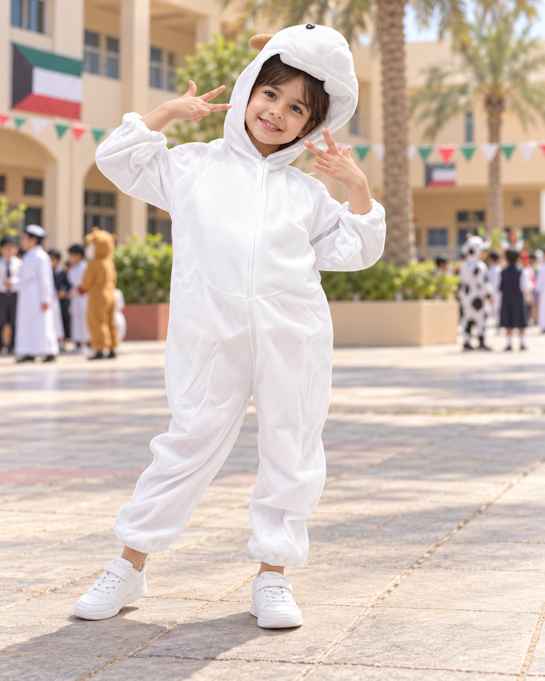 White Goat Hooded Costume – Size S (100–110 cm) || زي ماعز أبيض بغطاء رأس – مقاس S (100–110 سم)