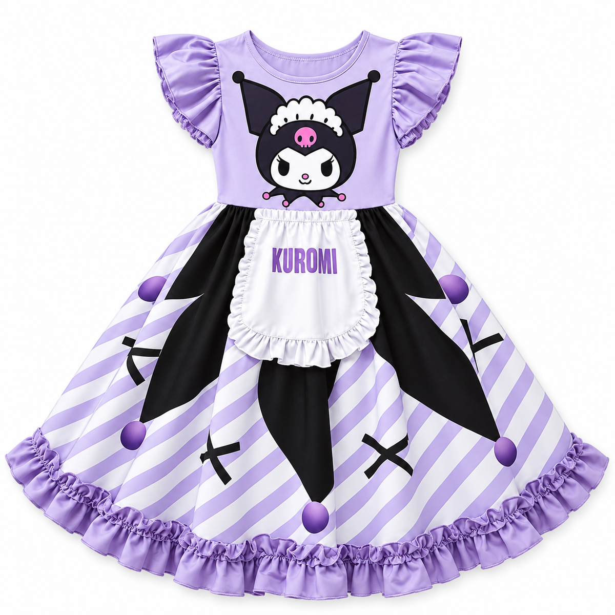 Lavender Kuromi Print Costume Dress – Size S (100–110 cm) || فستان تنكري لافندر بطبعة كورومي – مقاس S (100–110 سم)