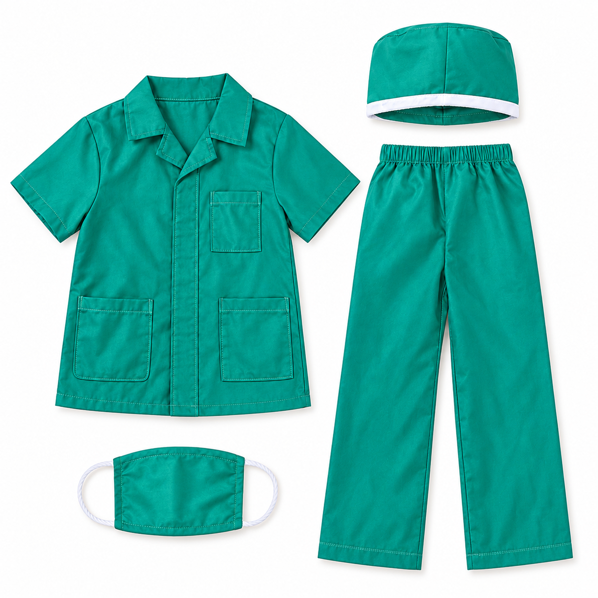 Green Surgeon Role-Play Costume Set – Size S (90–110 cm) || طقم زي جرّاح أخضر للعب التخيلي – مقاس S (90–110 سم)