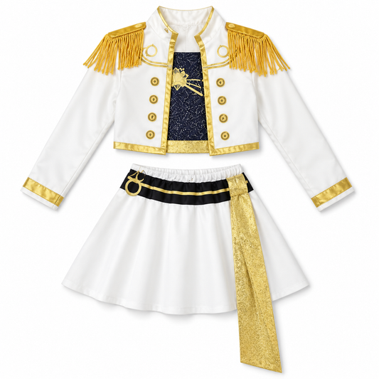 White and Gold Stage Performer Costume – Size S (110–120 cm) || زي استعراضي بالأبيض والذهبي – مقاس S (110–120 سم)