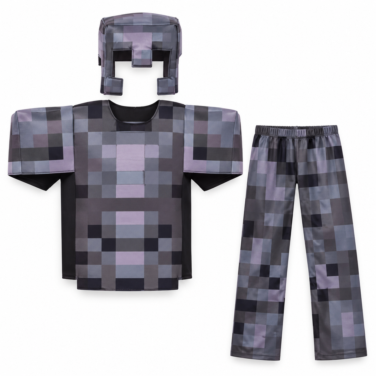 Grey Pixel Armour Costume Set – Size S (110–120 cm) || طقم زي درع بكسل رمادي – مقاس S (110–120 سم)