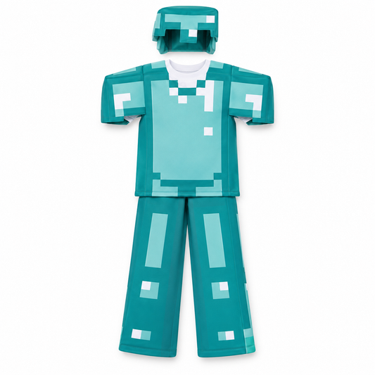 Teal Pixel Armour Costume Set – Size S (110–120 cm) || طقم زي درع بكسل تركوازي – مقاس S (110–120 سم)
