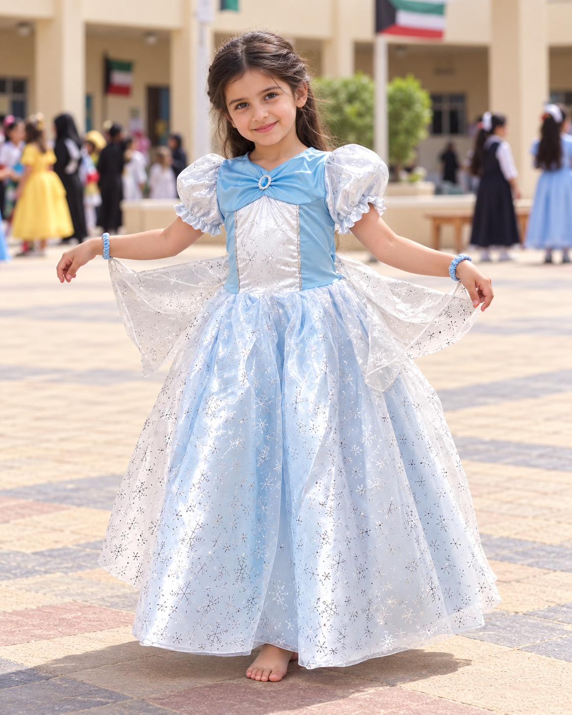 Blue and Silver Princess Ballgown Costume – Size S (100–110 cm) || فستان تنكري أميرة بالأزرق والفضي – مقاس S (100–110 سم)