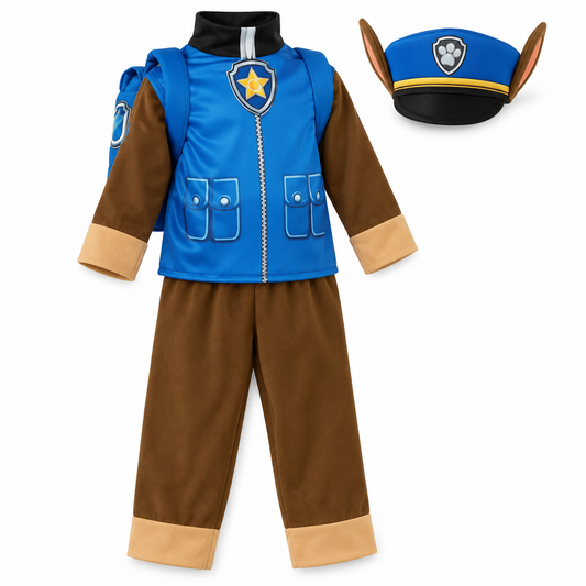 Blue Police Puppy Costume Set – Size S (100–110 cm) || طقم زي جرو الشرطة الأزرق – مقاس S (100–110 سم)