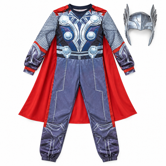 Silver Disc Armour Superhero Costume with Red Cape and Winged Headpiece || زي بطل خارق بدرع فضي وكاب أحمر وغطاء رأس مجنح — costume product image
