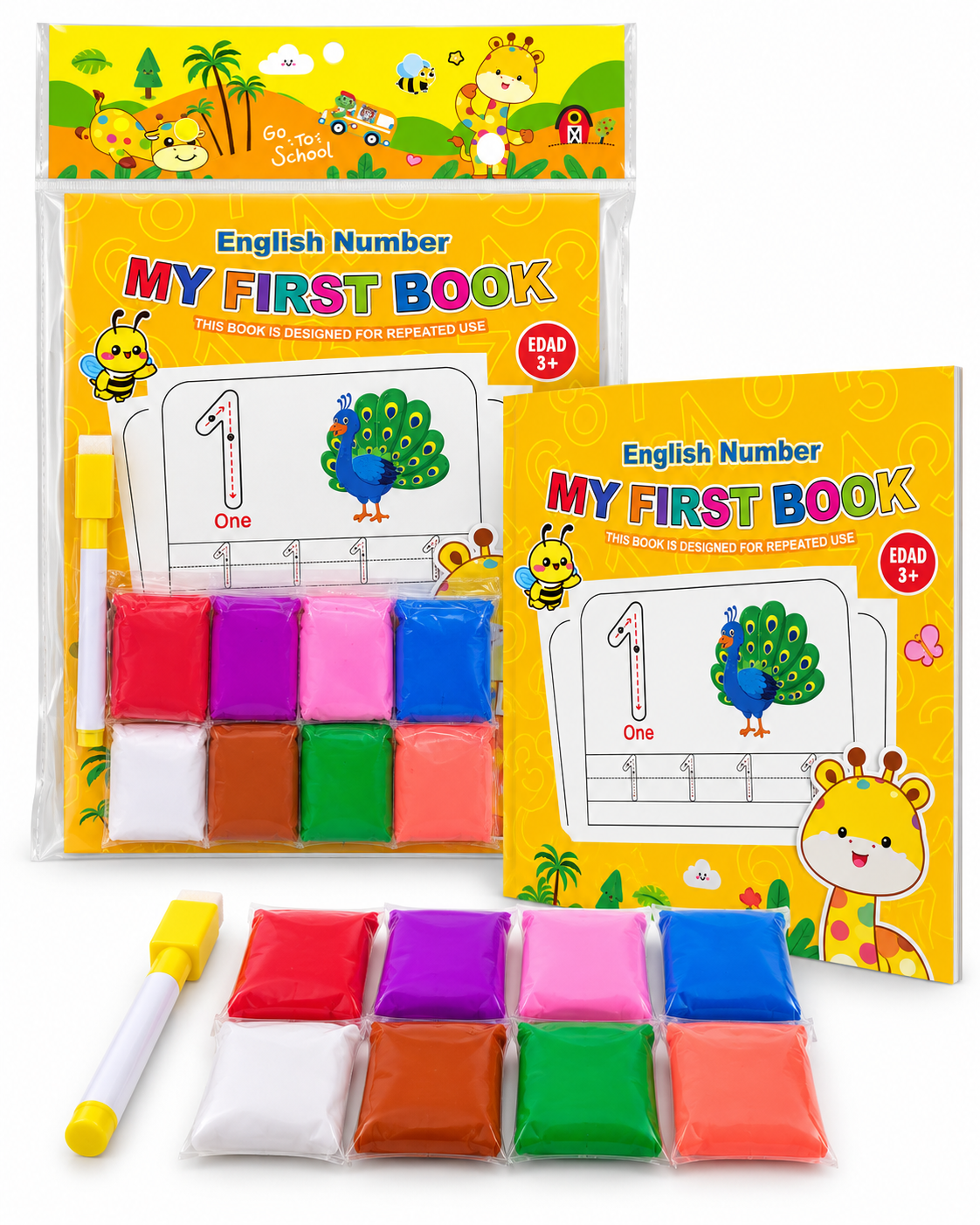 My First Book English Numbers Educational Notebook with 8-Colour Light Clay – Giraffe || دفتر تعليمي للأرقام الإنجليزية مع طين خفيف 8 ألوان – زرافة