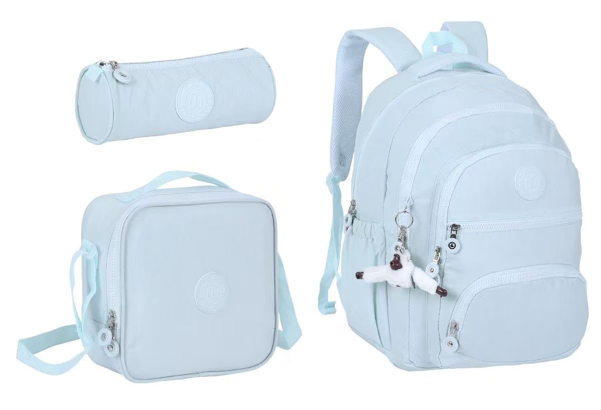 Twins Back To School Set 3 Pcs 18" Backpack + Lunch bag + Pencil Pouch Light Blue || مجموعة العودة للمدرسة 3 قطع جنطة ظهر 18 انش و جنطة اكل و مقلمة ازرق سماوي