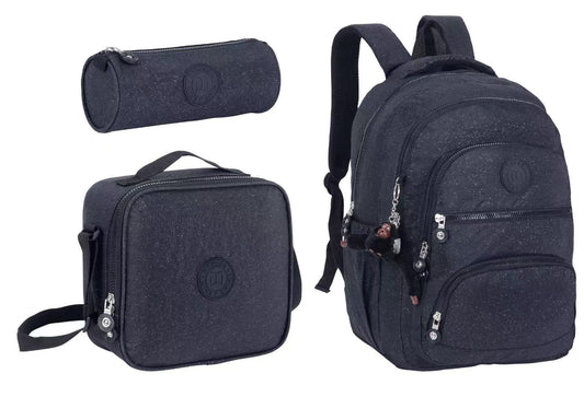 Twins Back To School Glitter Set 3 Pcs Backpack + Lunch bag + Pencil Pouch Black || مجموعة العودة للمدرسةزري 3 قطع جنطة ظهر و جنطة اكل و مقلمة أسود