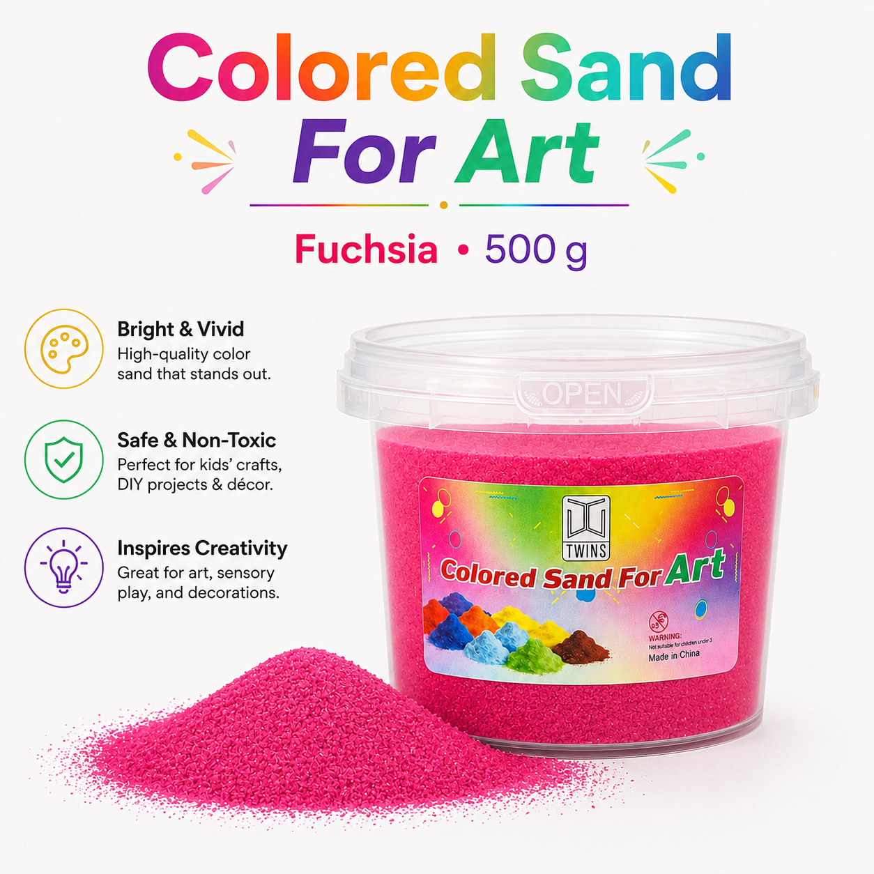 Twins Colored Sand 500g Fuchsia || رمل ملون توينز 500 جرام فوشي