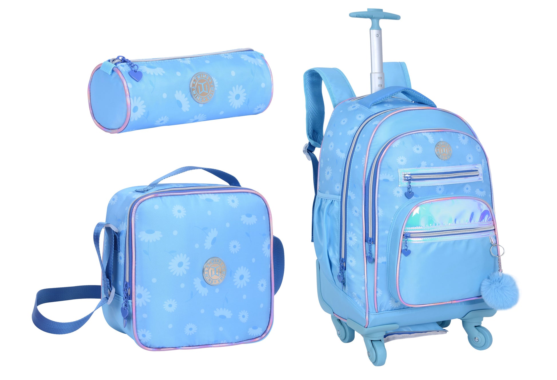 TROLLEY BAG+LUNCH BAG+PENCIL CASE BLUE TWINS || شنطة ترولي 4 تواير مشجر 3 قطع TWINS