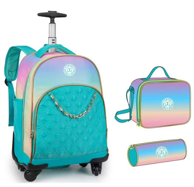 Twins Back To School Set 3 Pcs Trolley Backpack + Lunch bag + Pencil Pouch Blue || مجموعة العودة للمدرسة 3 قطع جنطة سحب 4 تواير و جنطة اكل و مقلمة ازرق