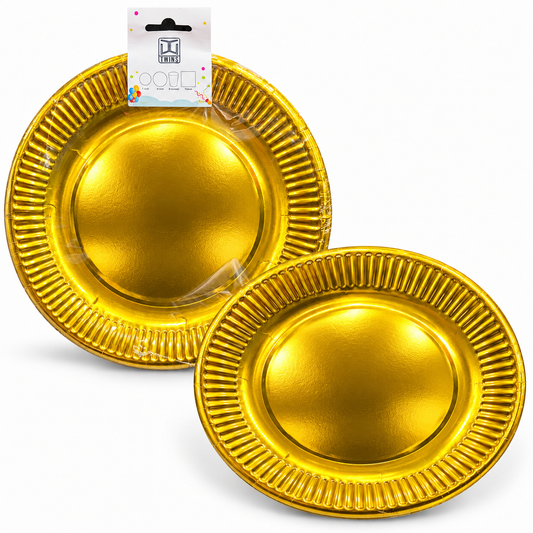 Paper Party Plates Metallic Gold – Large || صحون حفلات ورقية ذهبي لامع – كبير
