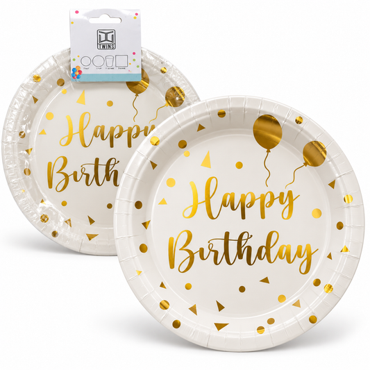 TWINS Gold Happy Birthday Plates – Large || أطباق عيد ميلاد ذهبية – كبير