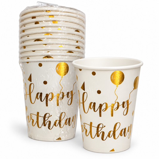 Happy Birthday Gold Paper Party Cups || أكواب ورقية للحفلات هابي بيرثداي ذهبي