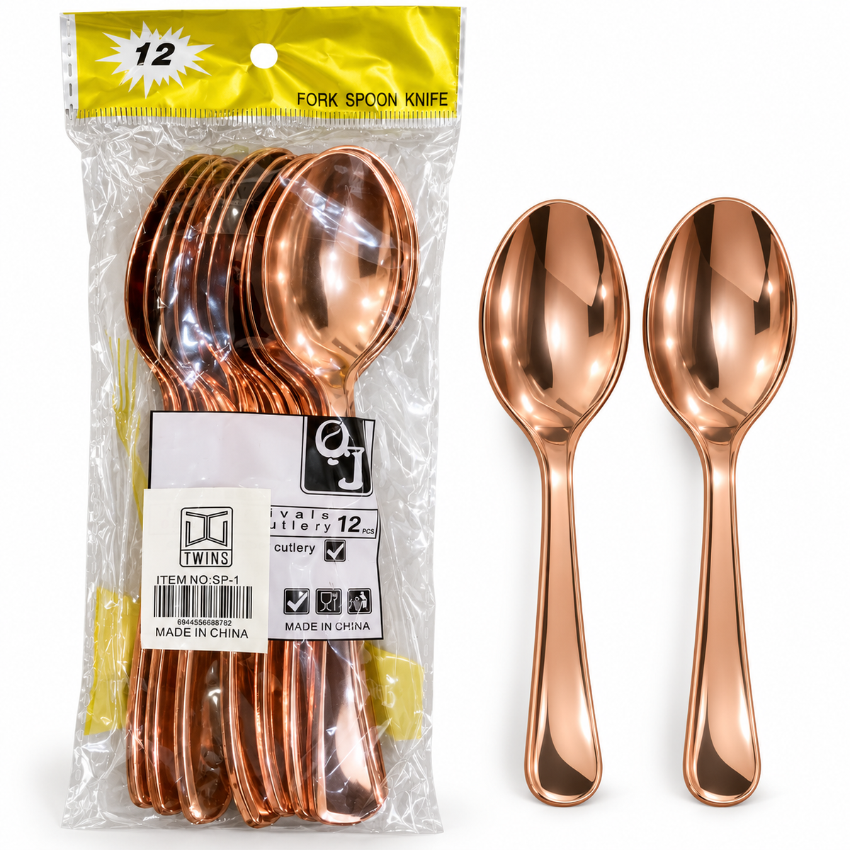 Rose Gold Plastic Spoons 12 Pcs || ملاعق بلاستيك روز جولد 12 قطعة