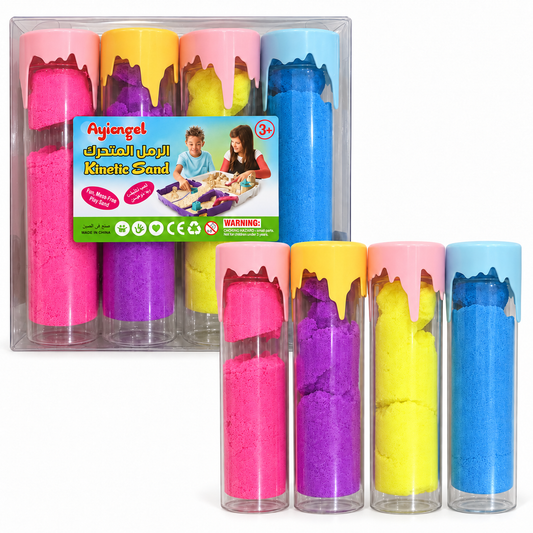 Ayiangel Magic Sand 4 Tubes – Pink, Purple, Yellow and Blue || رمل سحري Ayiangel من 4 أنابيب – وردي وبنفسجي وأصفر وأزرق
