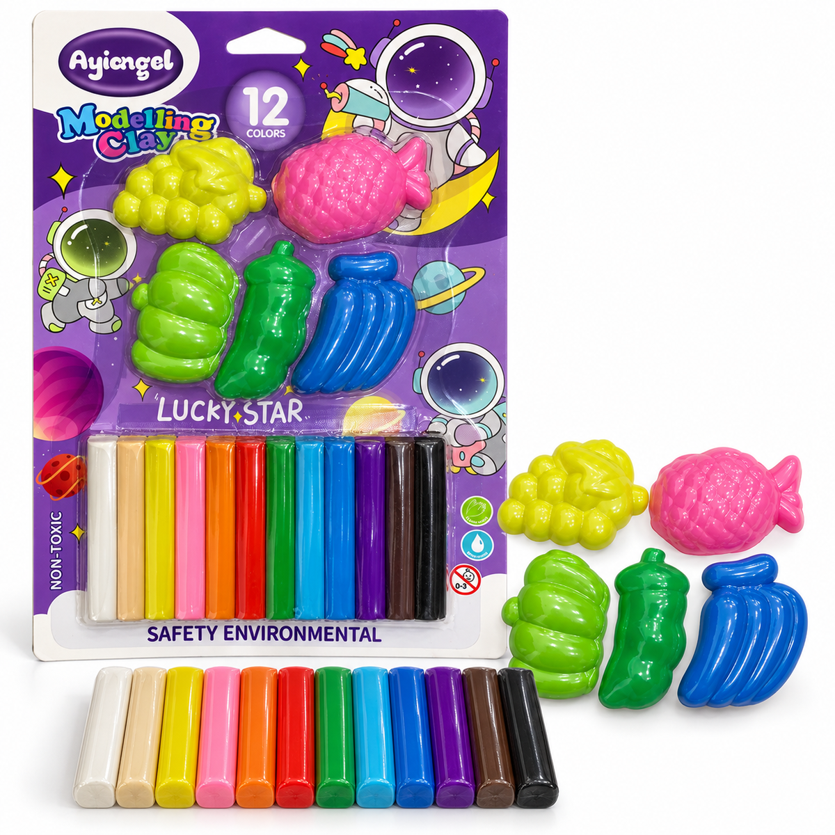 Ayiangel Lucky Star Modelling Clay 12 Colours with Molds || صلصال تشكيل أيانجل لاكي ستار 12 لون مع قوالب