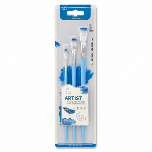 Flat Painting Brush Pack 3 Pcs Blue || مجموعة فرش رسم مشطوف 3 حبة ازرق