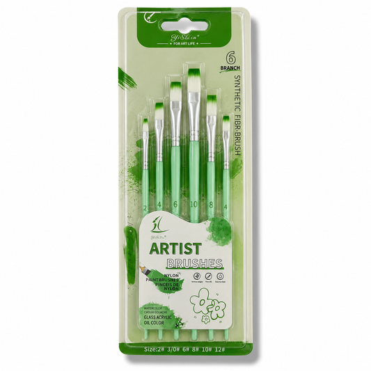Straight Painting Brush Pack 6 Pcs Green || مجموعة فرش رسم مشطوفة 6 حبة اخضر