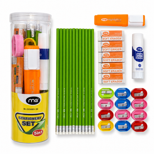 A&T Stationery Package 3 in 1 Pencils + Sharpeners + Erasers 30 Pcs #2  || مجموعة قرطاسية أطلس 3 في 1  اقلام رصاص و برايات و محايات 30 قطعة #2