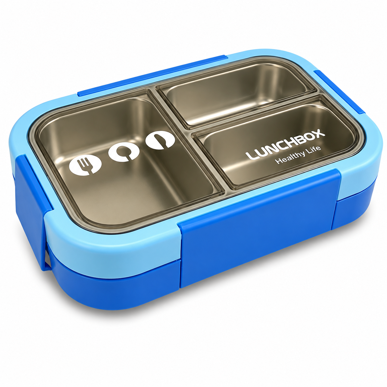 Lunch Box Stainless Steel 3 Section Blue || لانش بوكس ستيل 3 اقسام ازرق