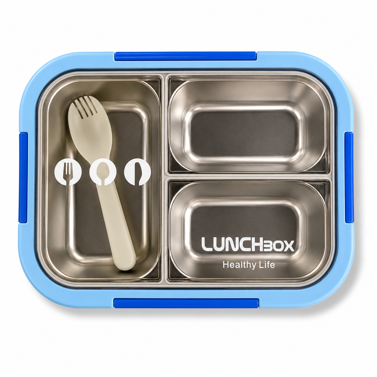 Lunch Box Stainless Steel 3 Section Blue || لانش بوكس ستيل 3 اقسام ازرق