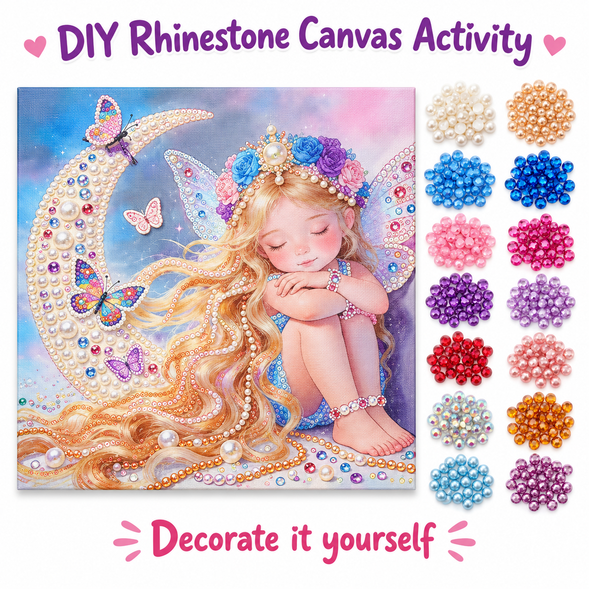 DIY Rhinestone Canvas Activity 30 x 30 cm - Sleeping Fairy || نشاط تزيين كانفاس بالأحجار اللامعة 30 × 30 سم - جنية نائمة