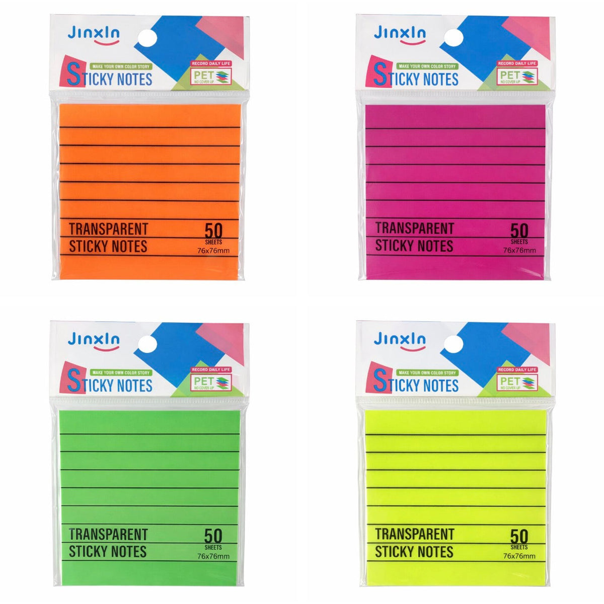 Transparent Sticky Notes Assorted Neon Colors 76 x 76 mm || ستيكي نوت لاصق الوان فسفوري متنوعة 76*76 mm